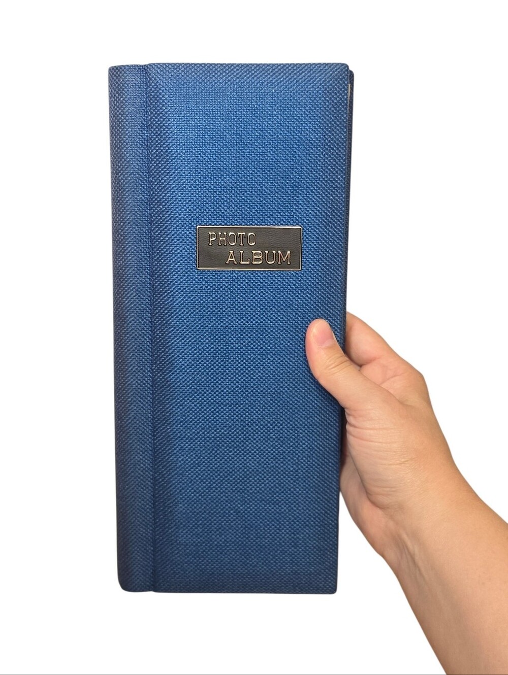 Vintage 70's Hardcover Blue Fabric Textured Slip-In 3.5"x5" Photo Album